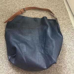 Navy Blue Leather Shoulder Bag